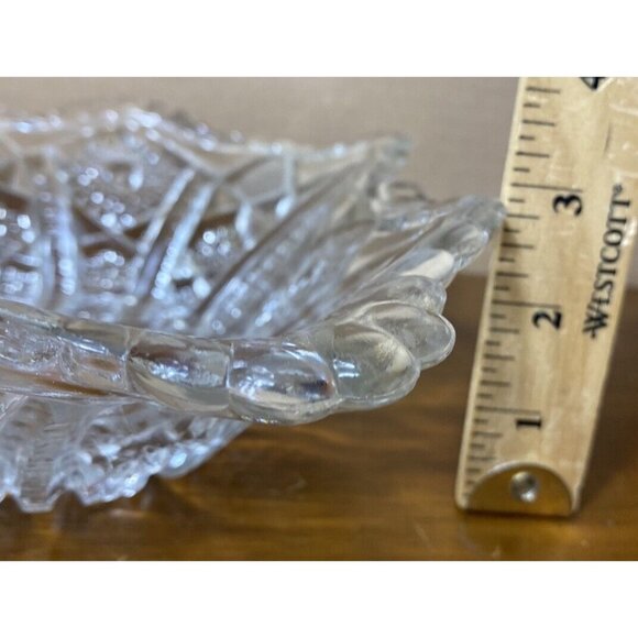 Vtg Pressed Glass Serving Bowl Scalloped Edge Hobstars Pineapple - Picture 9 of 14